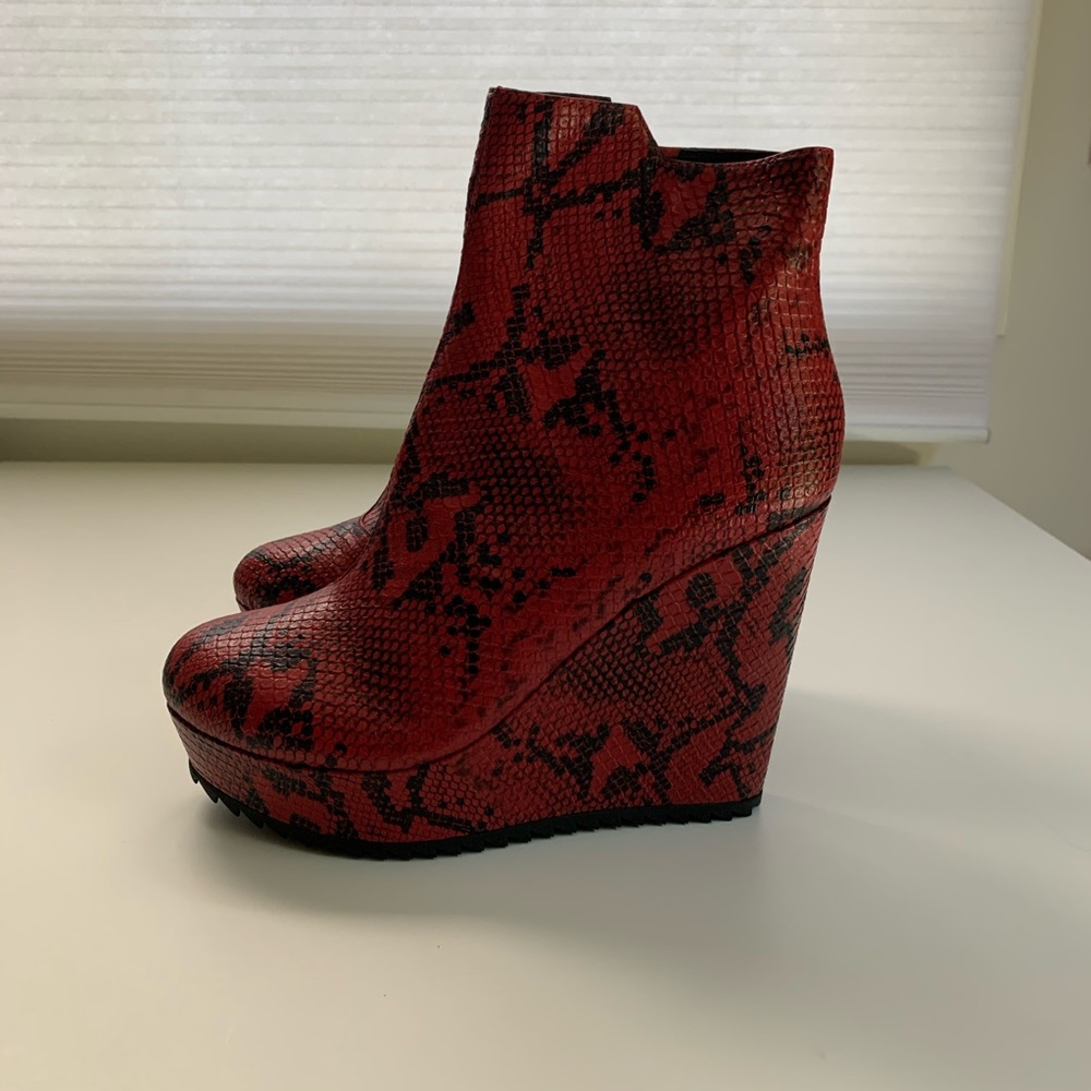 Sol Sana Red Leather Python Wedge Booties - image 5